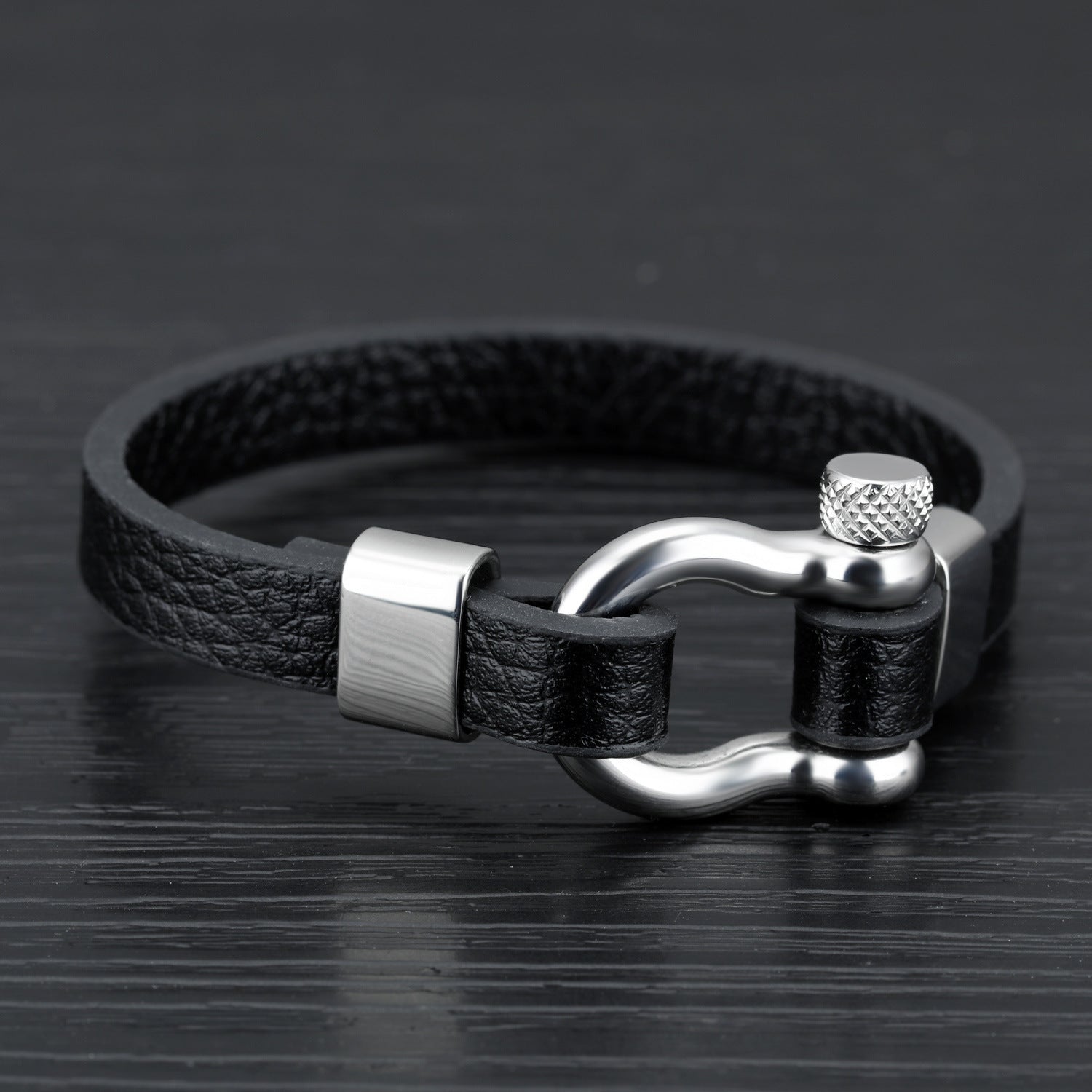 Men'S Stainless Steel Buckle Leather Life Bracelet Nautical Surfer Jewelry