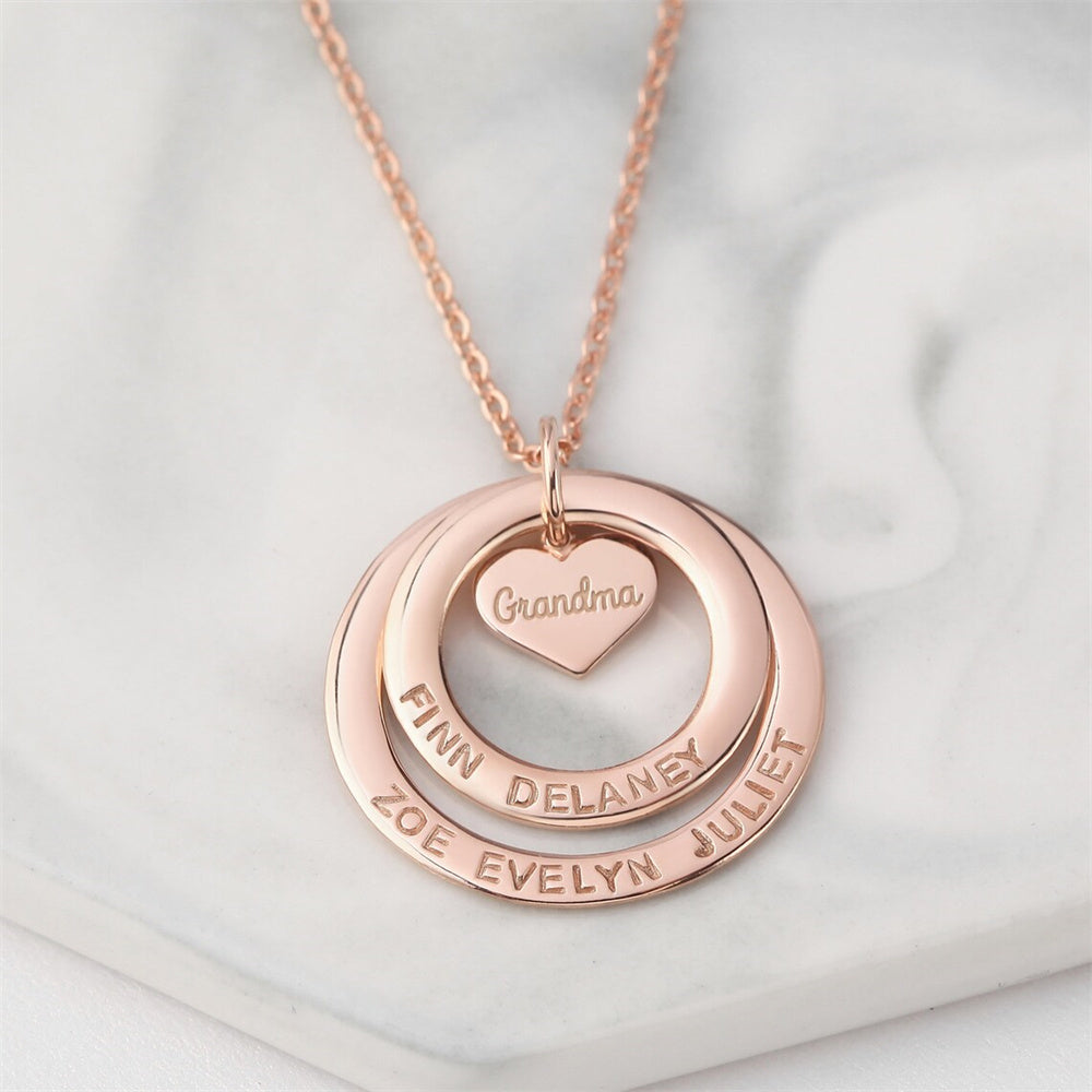 Pendant Concentric Rings Heart Ladies Necklace Lettering